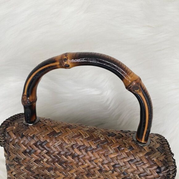 Asiaphile Los Angeles Brown Wicker Bag Bamboo Handle - Picture 4 of 11